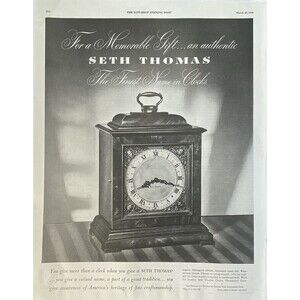 SETH THOMAS Clock "Legacy: Mahogany Cabinet Distinctive Metal Dial" Print Ad '48